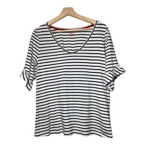 Boden Jersey Knit Top Modal Blend Striped Navy Blue White Sz Large Ruffle Sleeve